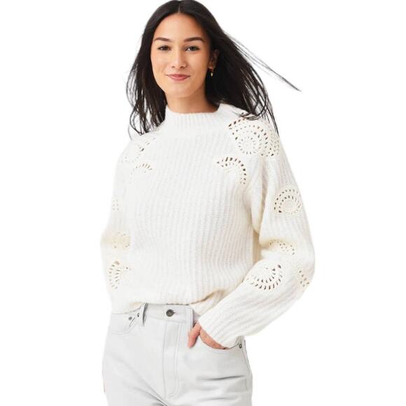Vince NWT Crochet Shell Sweater Off White Size L Alpaca Wool Silk Hand Knit NEW